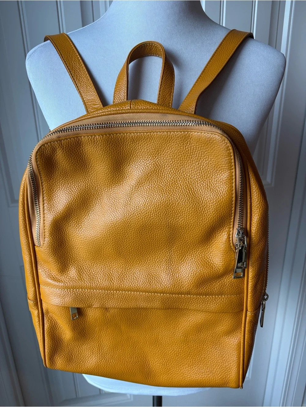 Leather Mustard Yellow Backpack